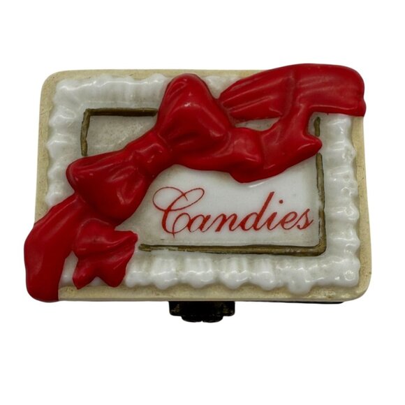 Other - Vtg Valentine Porcelain Candy Trinket Box 2 Chocolates Red Bow Hinged Gift Box